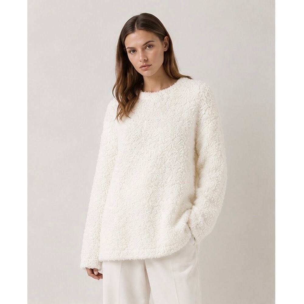 NakedCashmere Ivory Bouclé Cashmere Sweater Soft Luxe Fuzzy Knit Pullover S